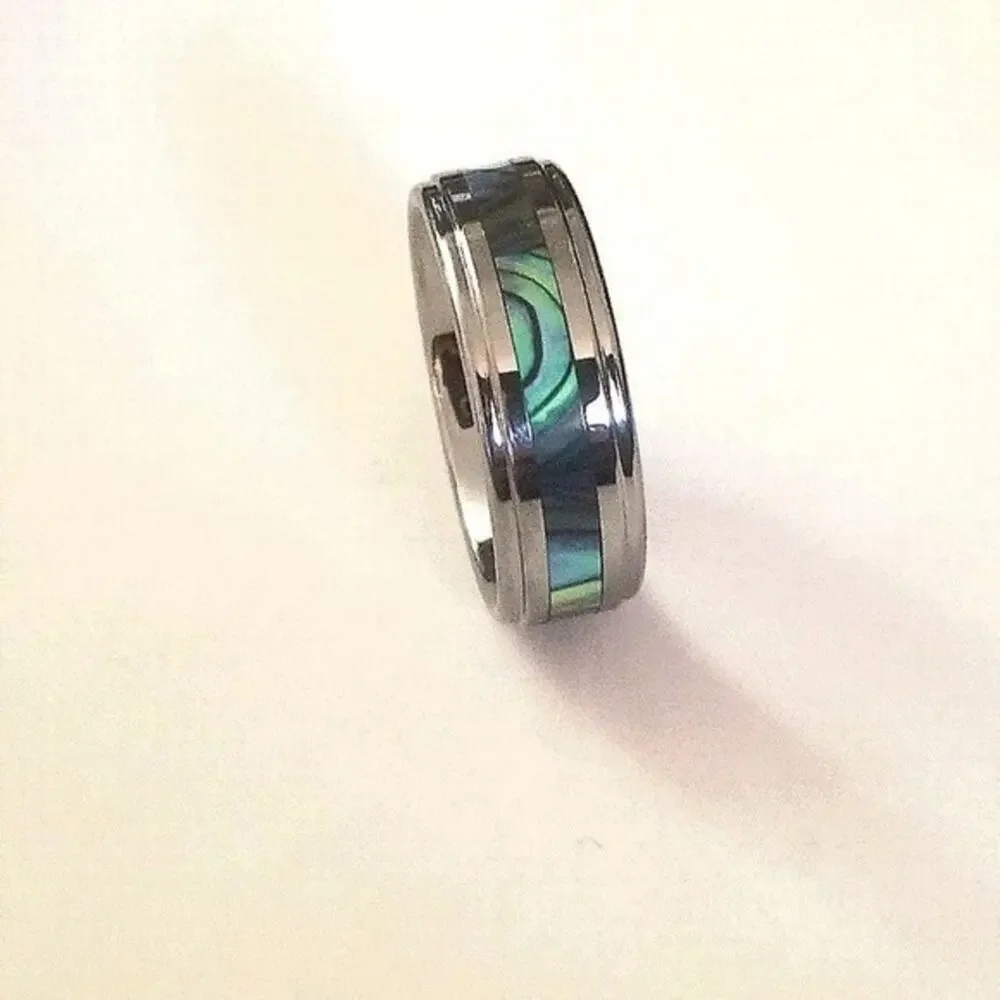 New Tungsten carbide Abalone‎ Inlay Center Ring size 6